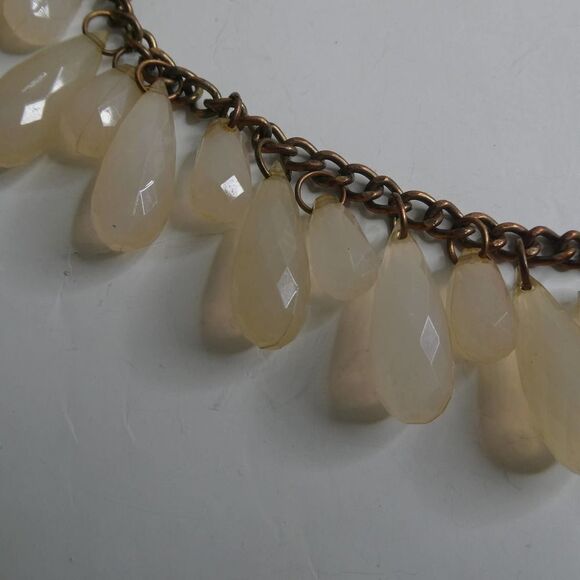 Bronze Tone Teardrop Faceted Faux Stone Bib Statement Necklace Boho Dangle Cream - Picture 3 of 8